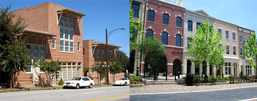 Left: Live/Work unit, which features living space over work space in a single-owner building. Right: Apartments over retail.